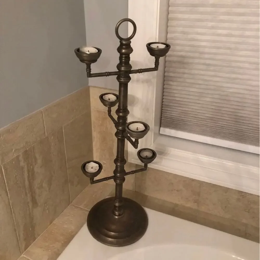 Vintage Style Pottery Barn Metal Candleholder Multi-Tier Candelabra Accent Decor